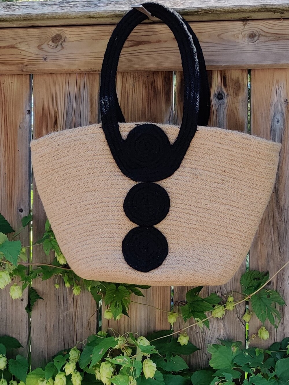New Beige and Black Woven Fasion Tote Bag
